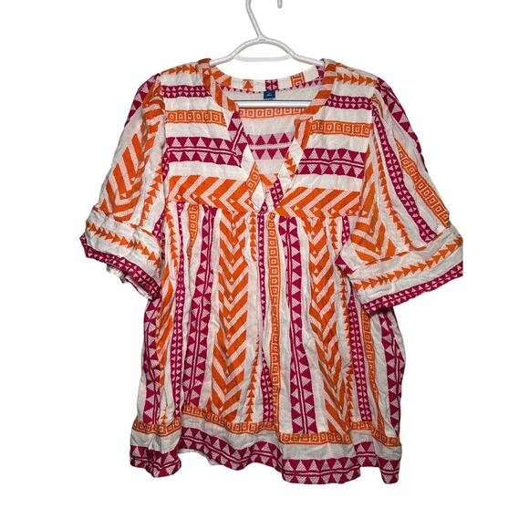 Old Navy split neck textured blouse womens large tall boho chic bohemian cottage - Picture 1 of 8